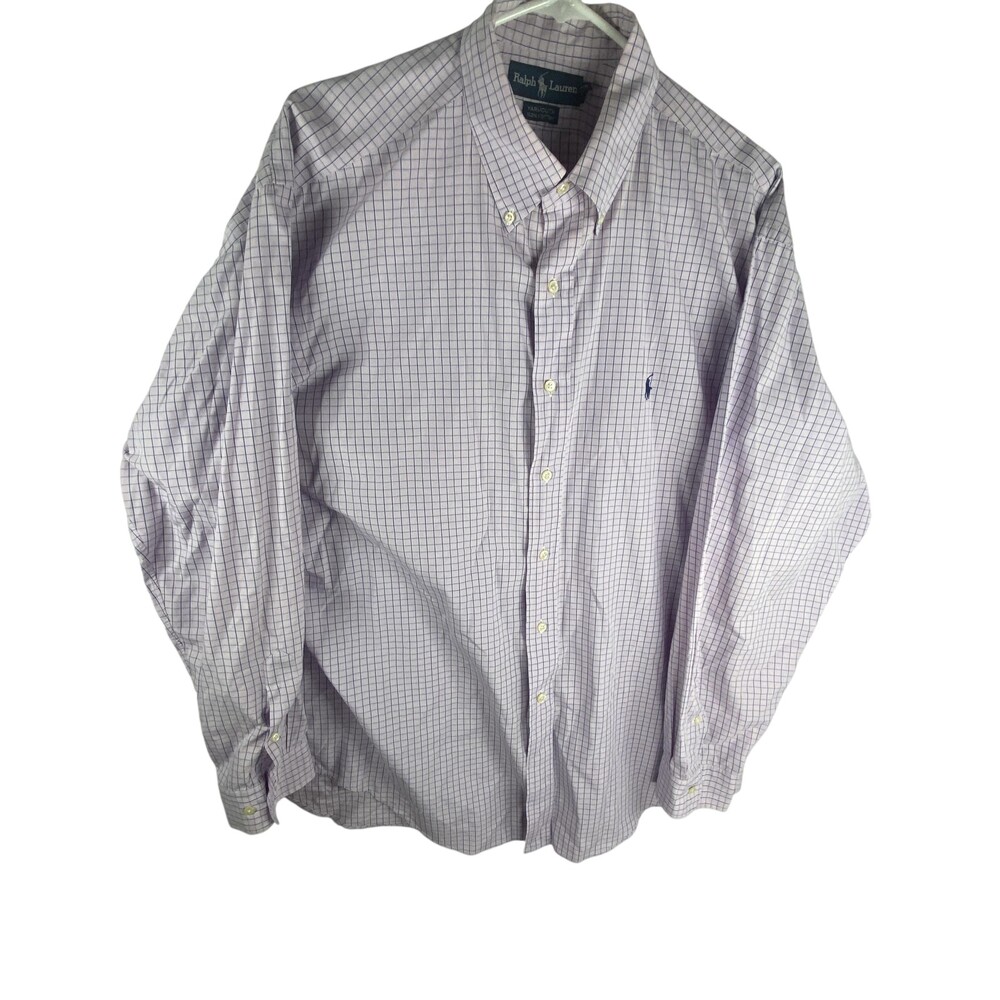 Ralph Lauren Shirt Mens 17 34/35 Purple Check Yarmouth Classic Pony Button Down
